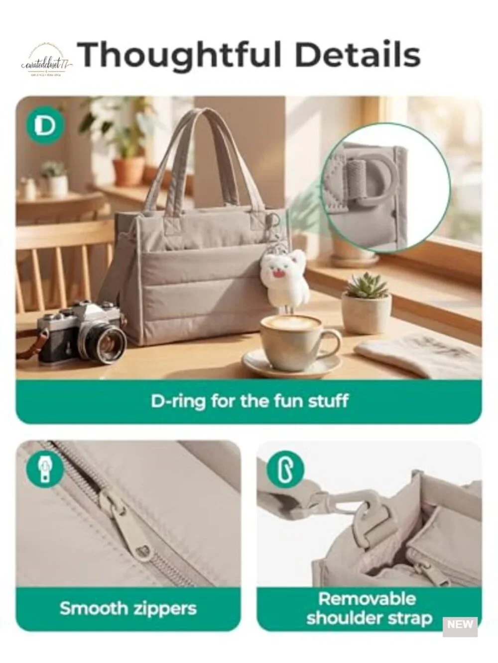 Mini Tote Bag for Women, Puffer Quilted Crossbody Purse with Zipper Closure,